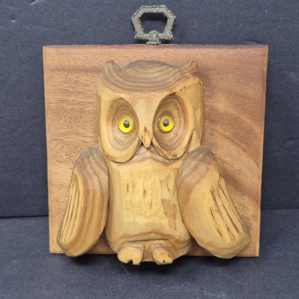 Carved Wooden Owl Wall Hanging